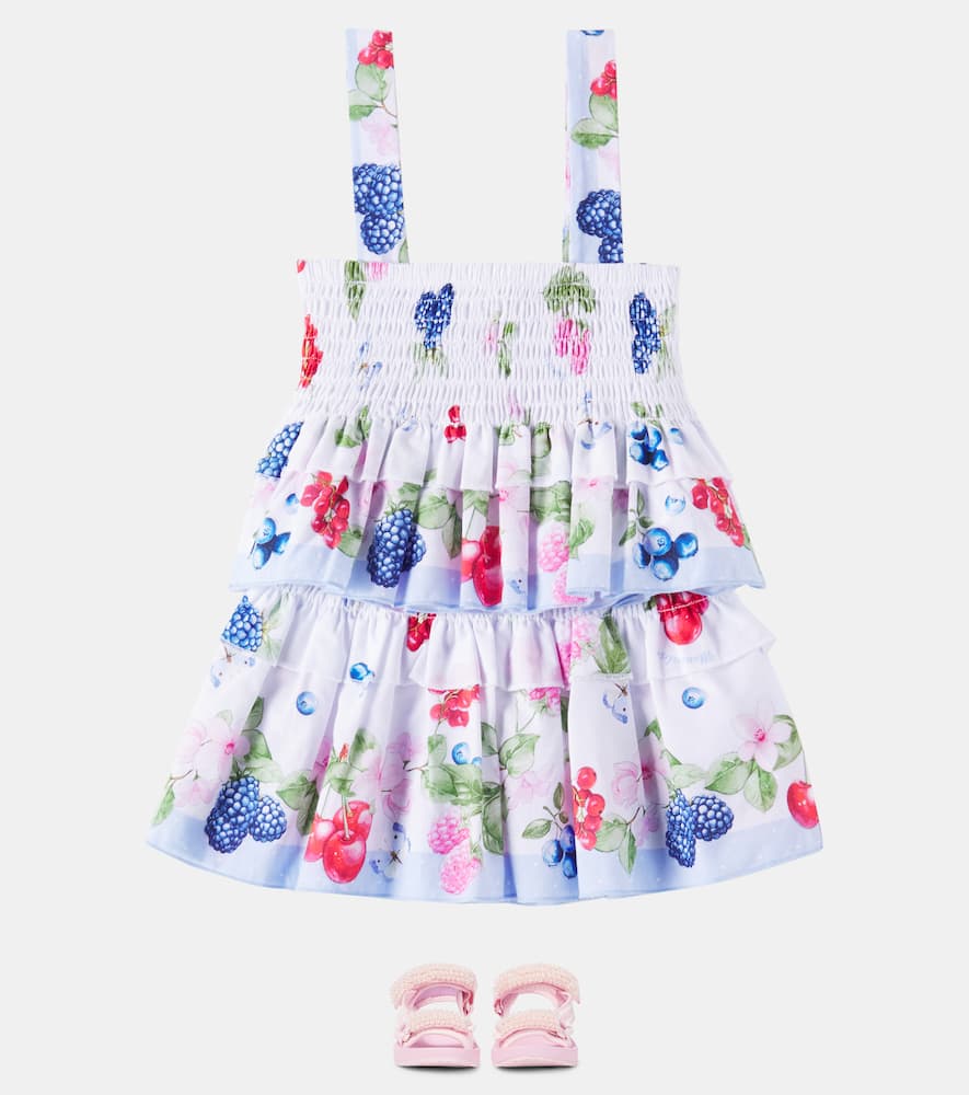 Floral ruffled cotton top and skirt set