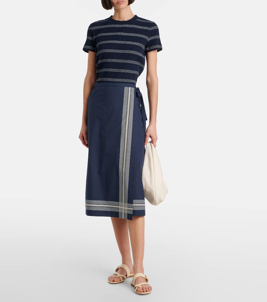 Ribbed-knit striped cotton-blend T-shirt