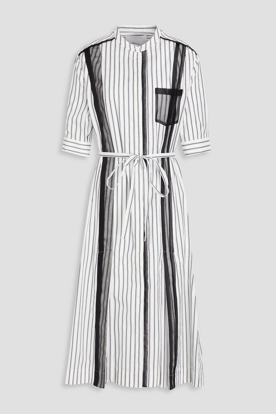 Organza-trimmed striped cotton-poplin midi shirt dress