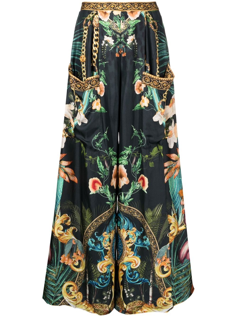 Graphic-print wide-leg trousers - Black