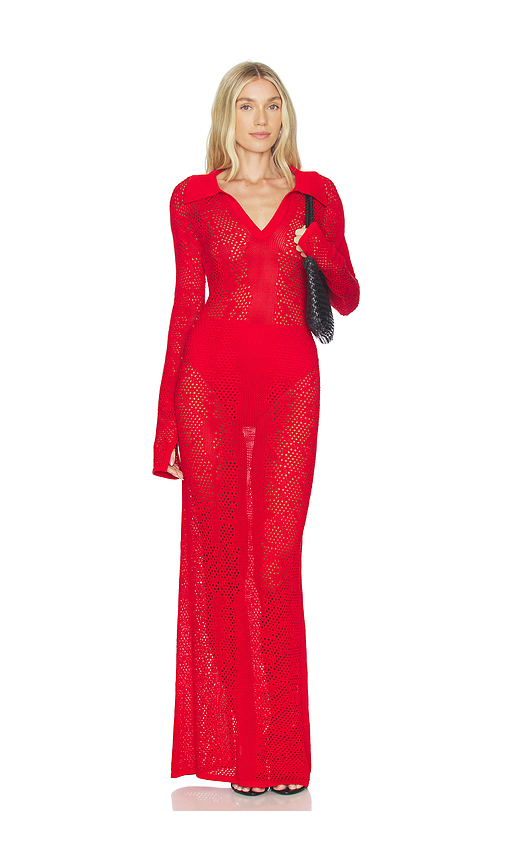 Paris Georgia Snakeskin Crochet Dress in Red. XS also in S