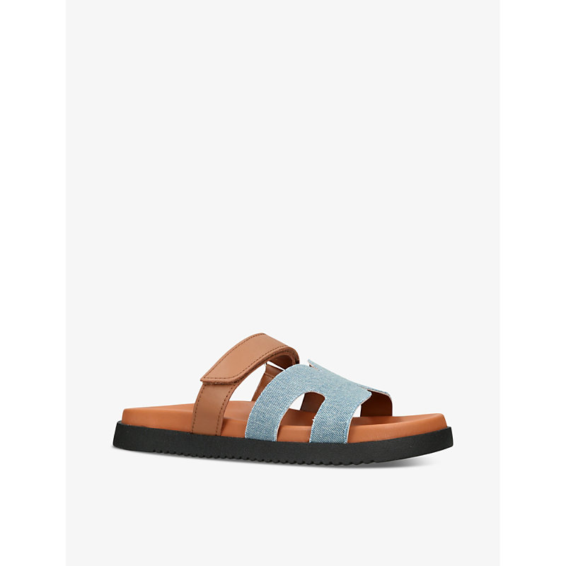 Womens Denim Missile Multi-strap Flat Leather and Denim Sandals