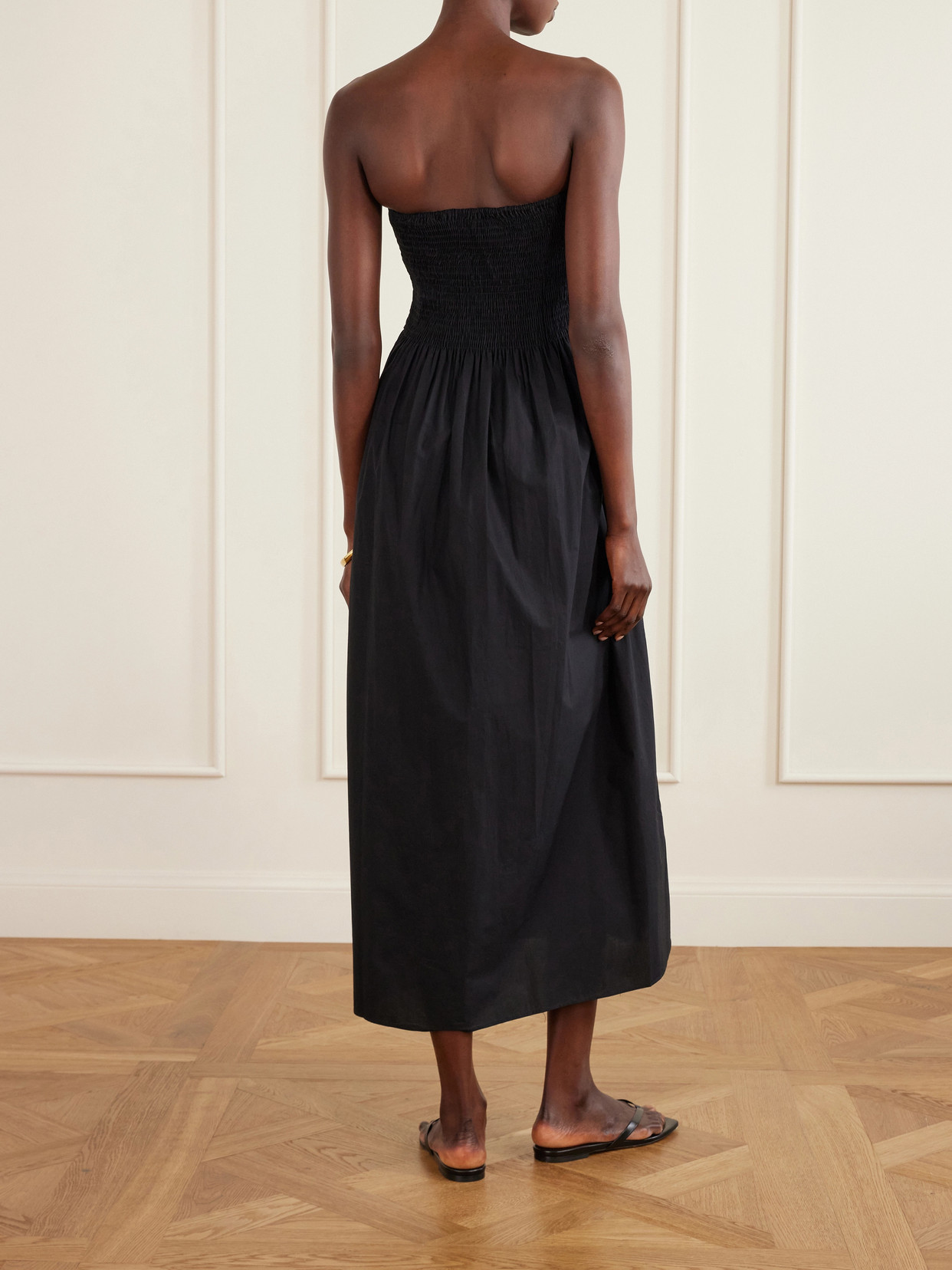 Jamie Strapless Shirred Cotton-poplin Midi Dress - Black