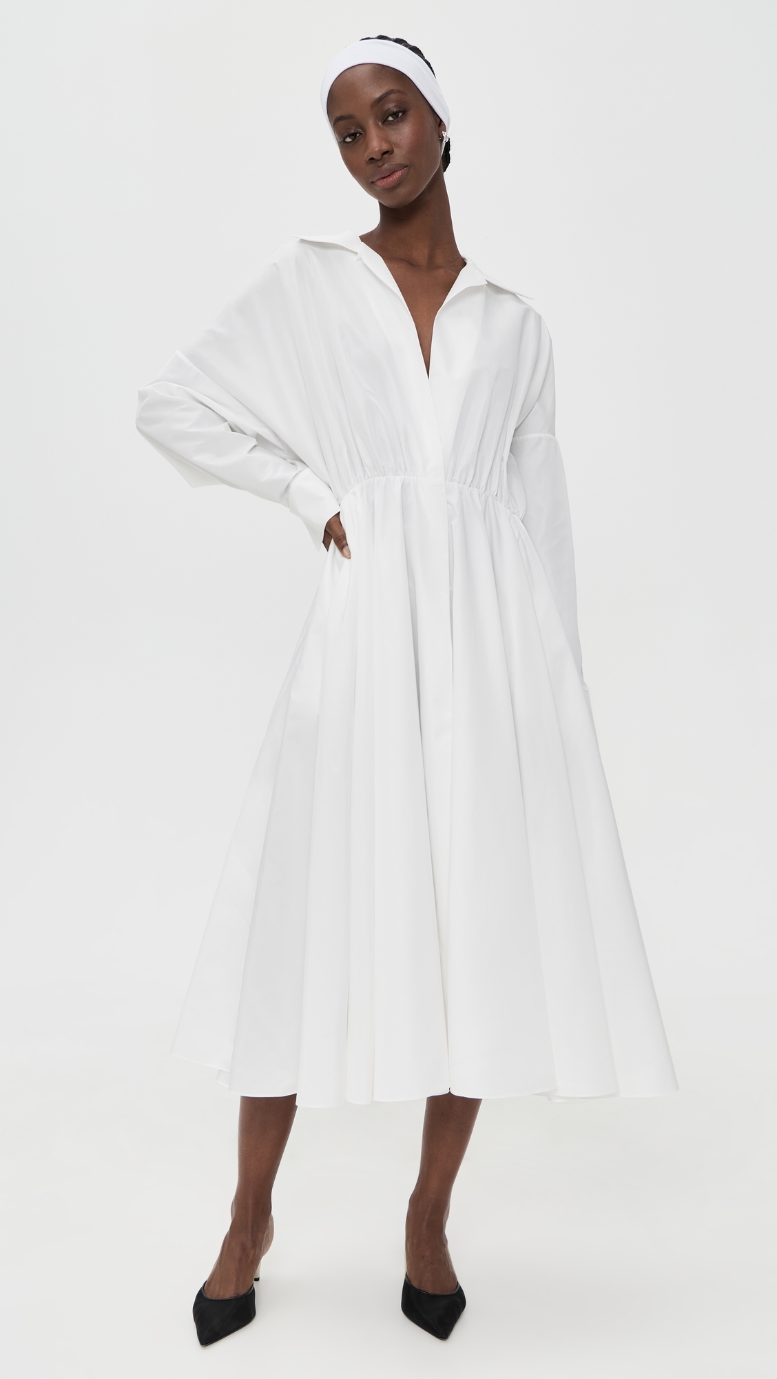 Super Oversized Boyfriend Neck Flared Shirt Dress Snow White