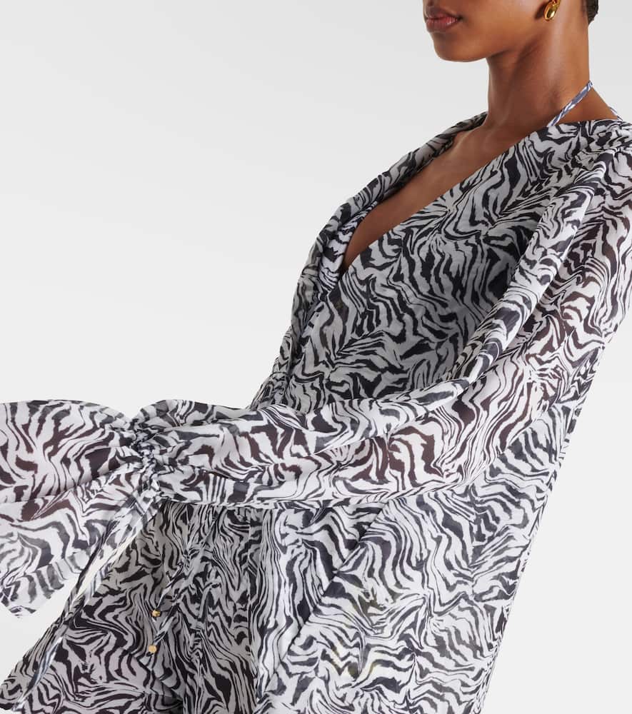 Zebra-print chiffon beach cover-up