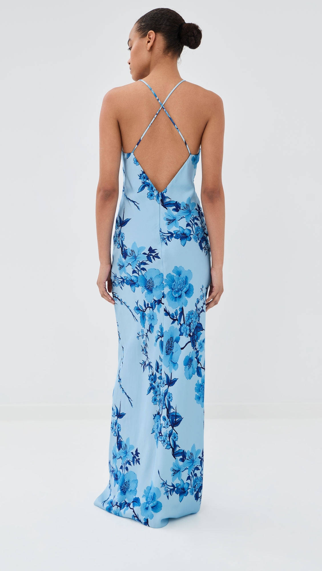 Olive Crepe Satin Dress Cherry Blossom Blue