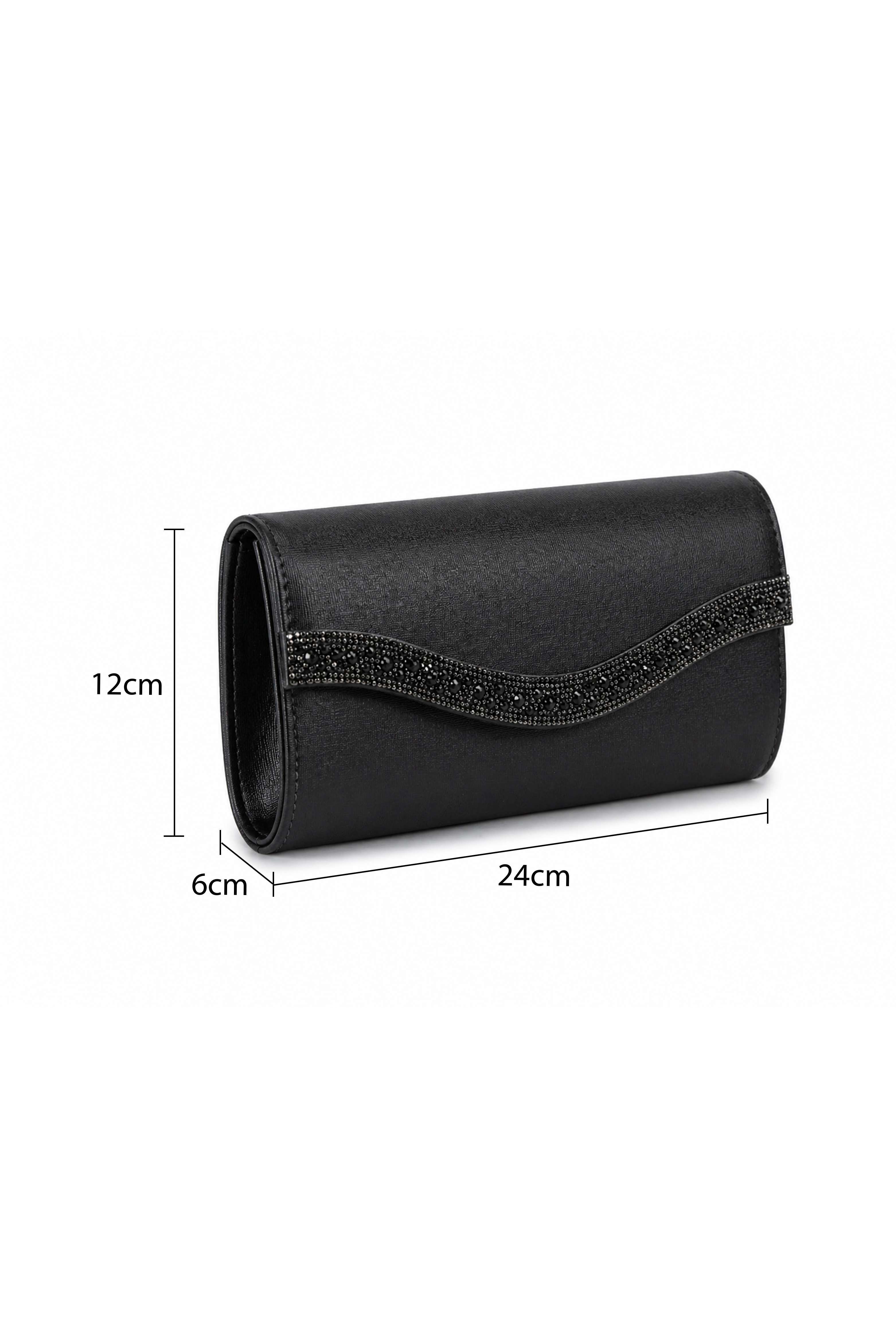 Kitise Envelope Clutch Evening Bag With Rhinestone Trim And Flap Closure In Black