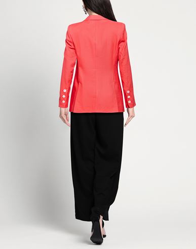 Woman Blazer Coral Size 4 Linen, Lyocell, Elastane