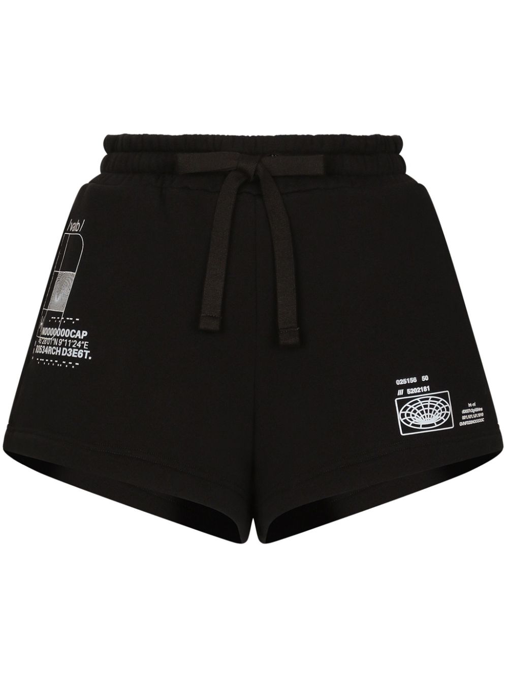Coordinate-print cotton shorts - Black