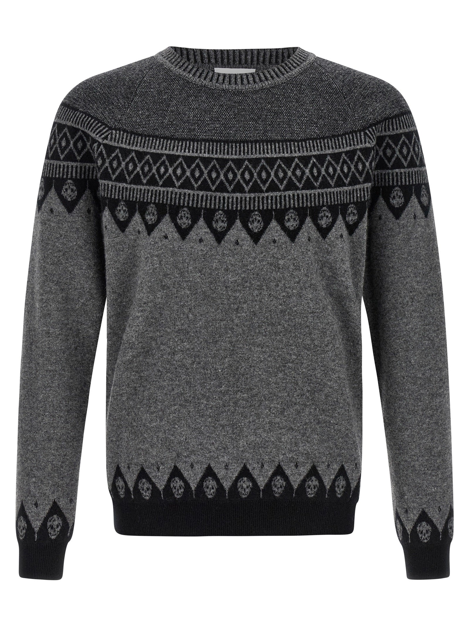 Skull Jacquard Wool Sweater — Gray