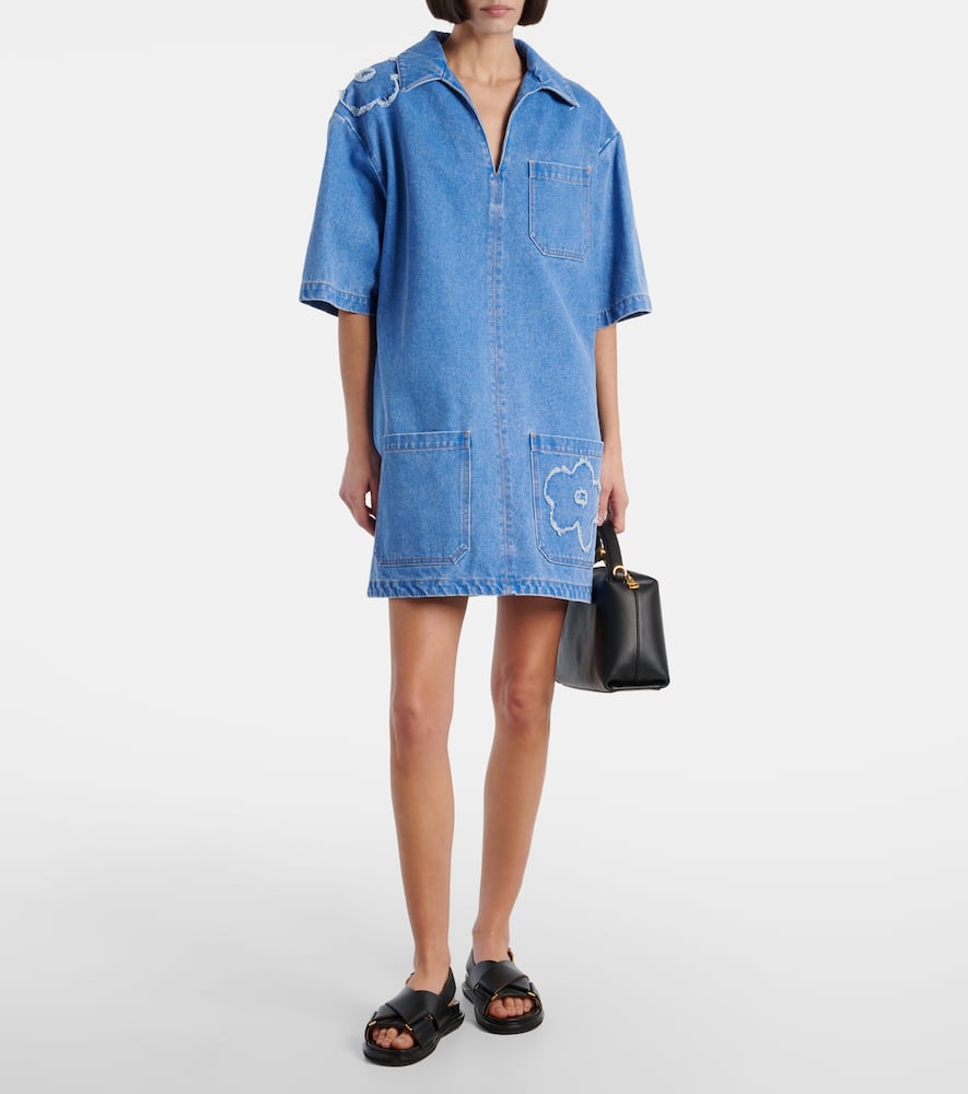 Patch-appliqué denim minidress