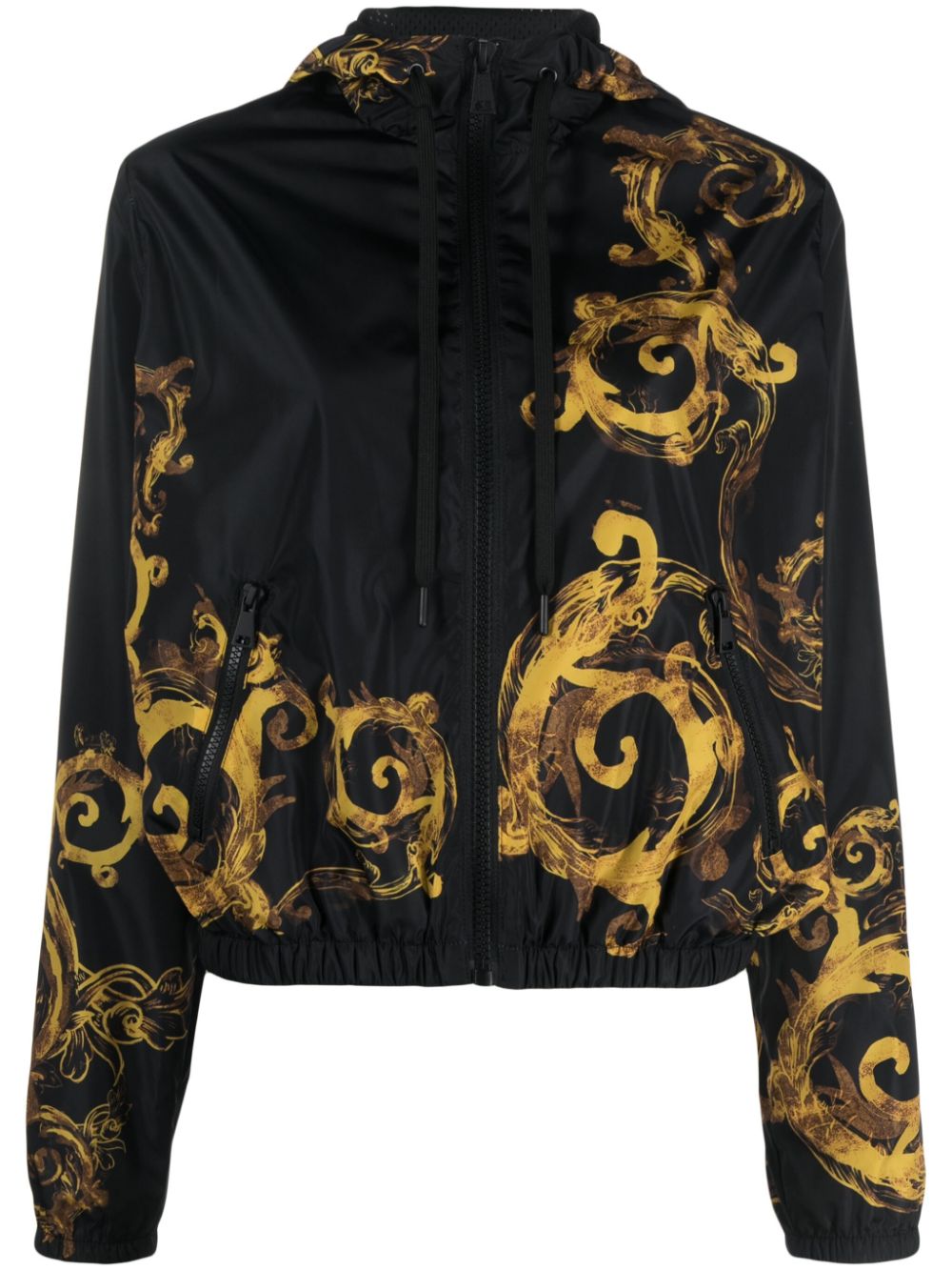 Barocco-print hooded jacket - Black