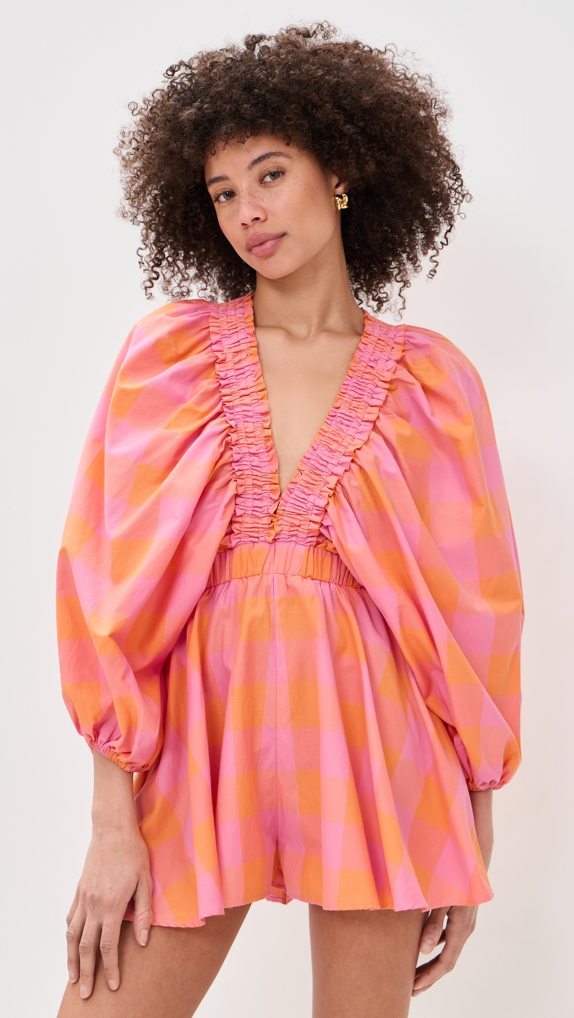 Alicia Romper Big Gingham Orange And Pink L