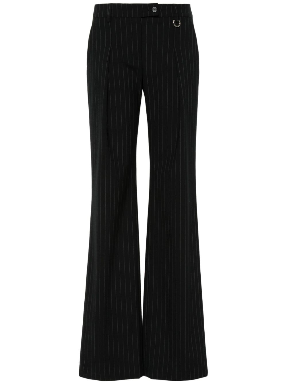 Pinstriped pleated straight trousers - Black