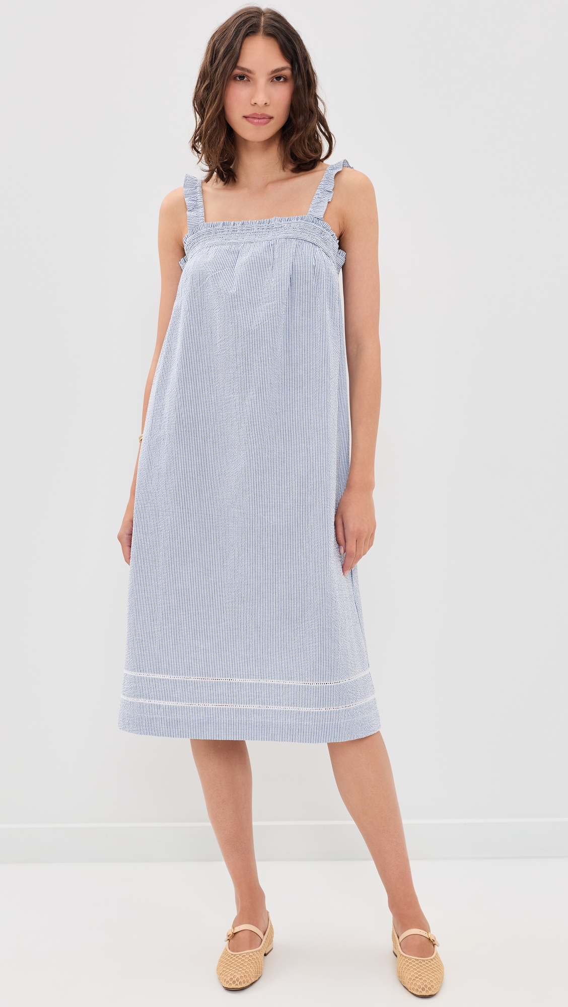 Felicity Dress Blue/White Seersucker
