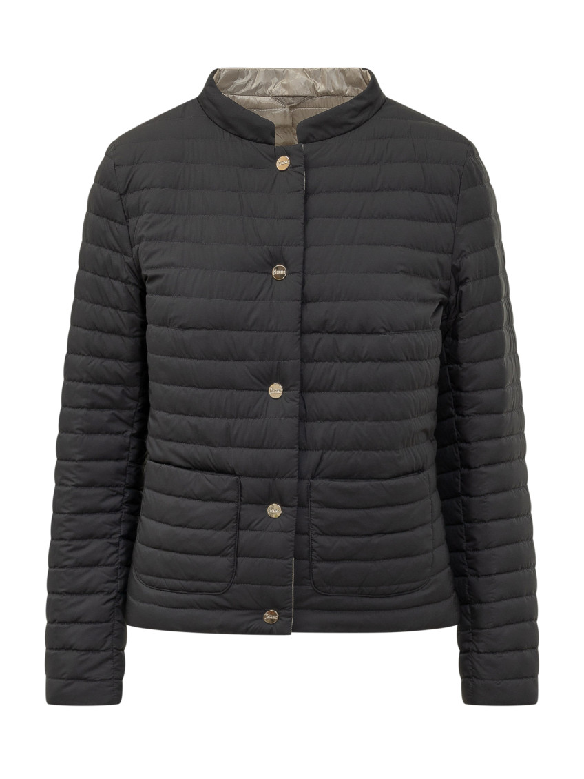 Black Quilted Band Collar Jacket