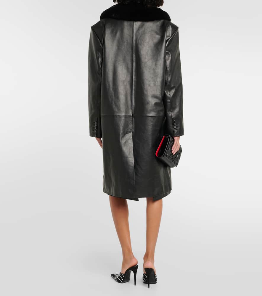 Faux fur-trimmed leather coat