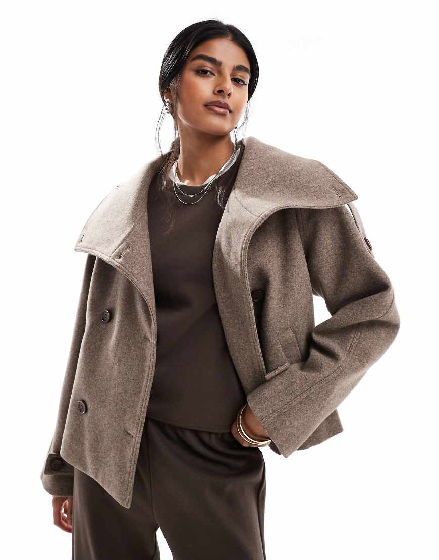 Formal cropped trench coat in mushroom melange-Brown