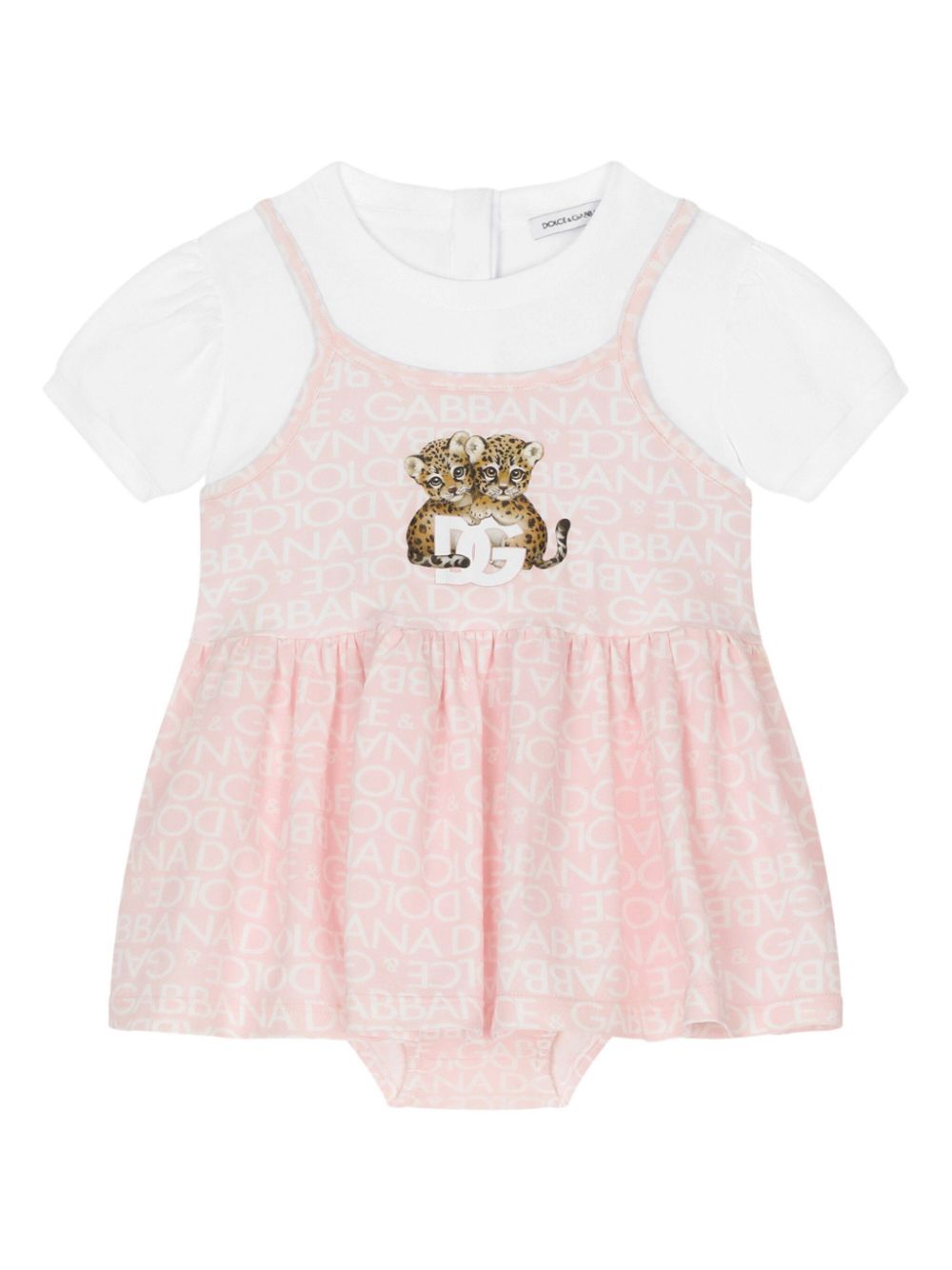 Logo-print layered flared dress - Pink