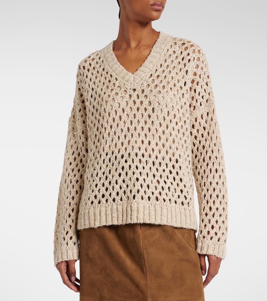Sequined silk and linen-blend sweater