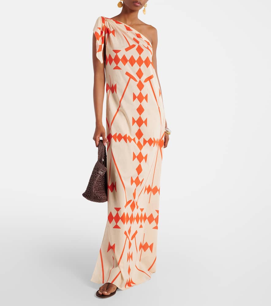 Printed cotton poplin midi dress