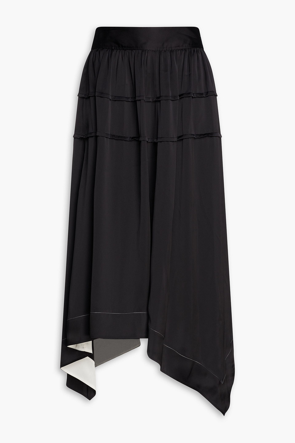 Asymmetric pleated gathered satin midi skirt - Black - US 0