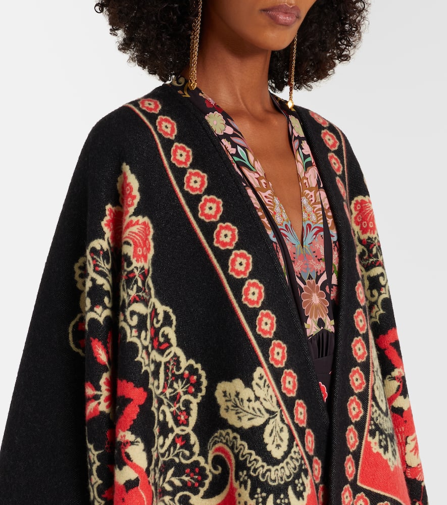 Soul printed wool and silk poncho