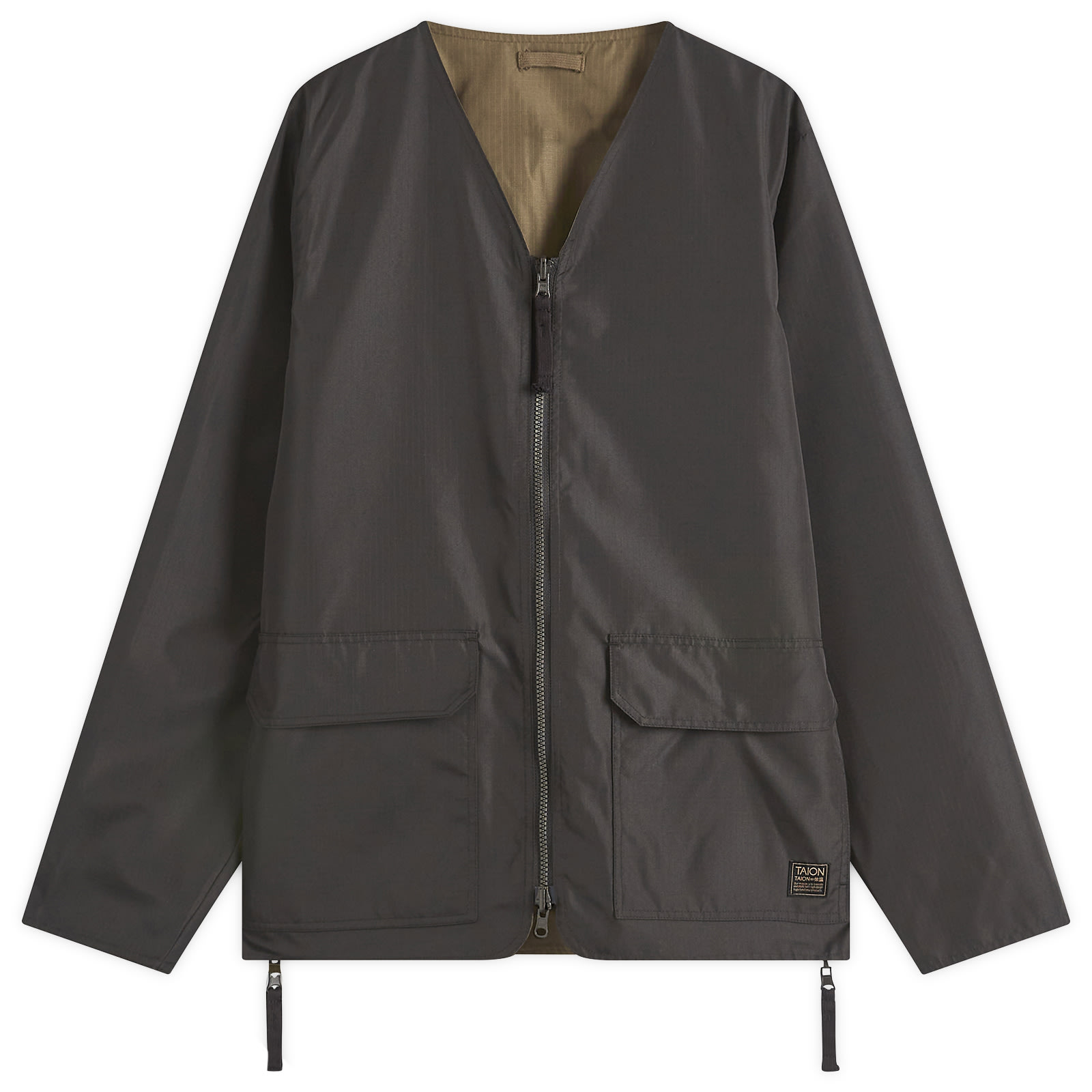 Taion Men's Military Reversible V-Neck Cardigan in Black