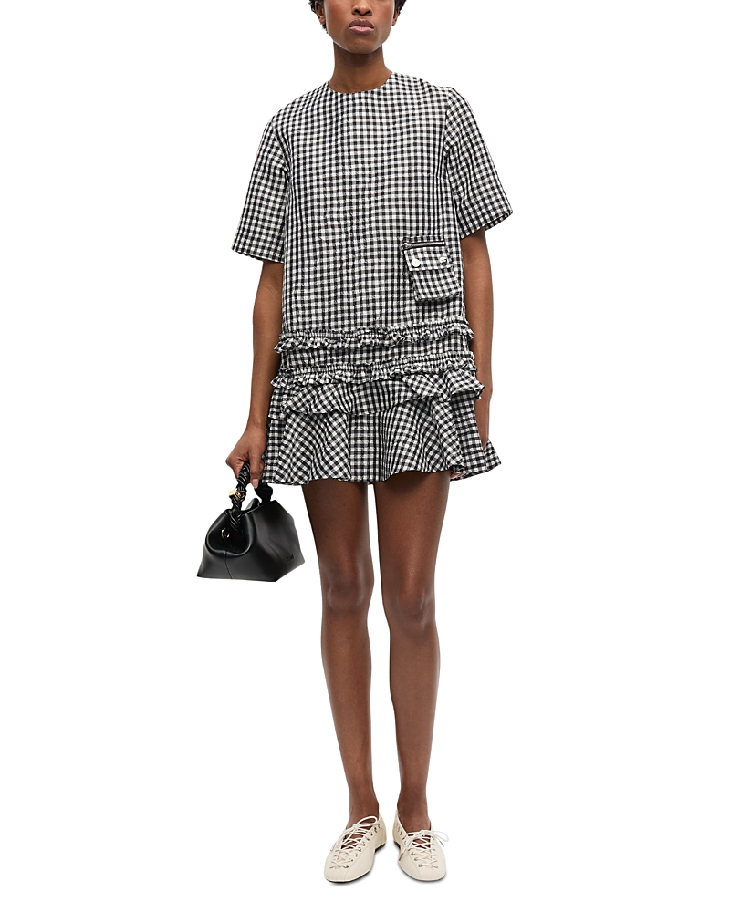 Gingham Crinkled Mini Dress