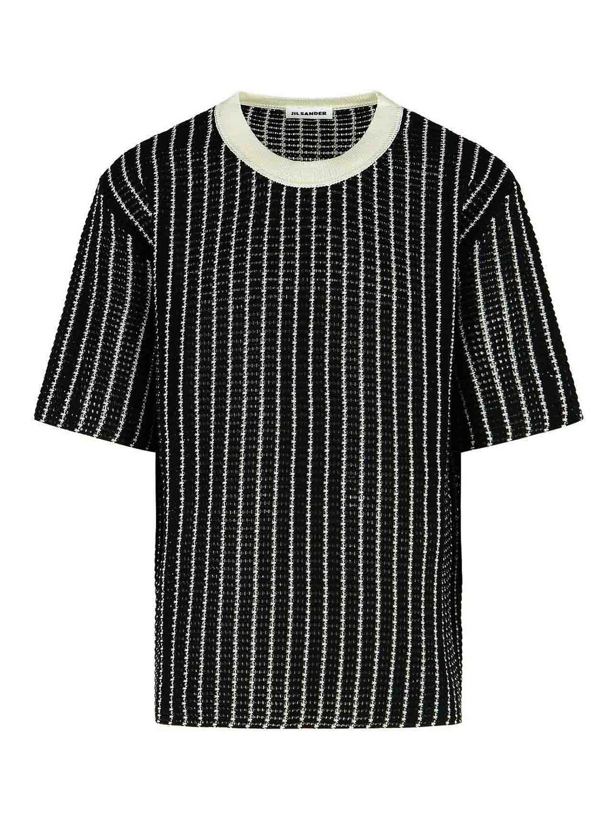'Crochet' Black Cotton T-Shirt