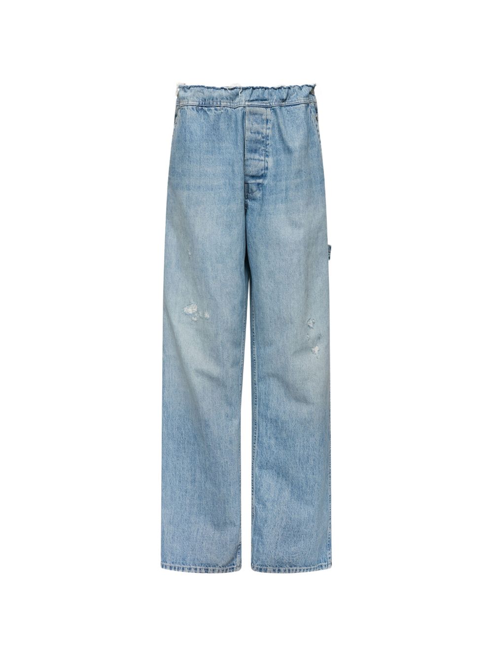 Wide-Leg Light-Wash Denim Jeans — light blue