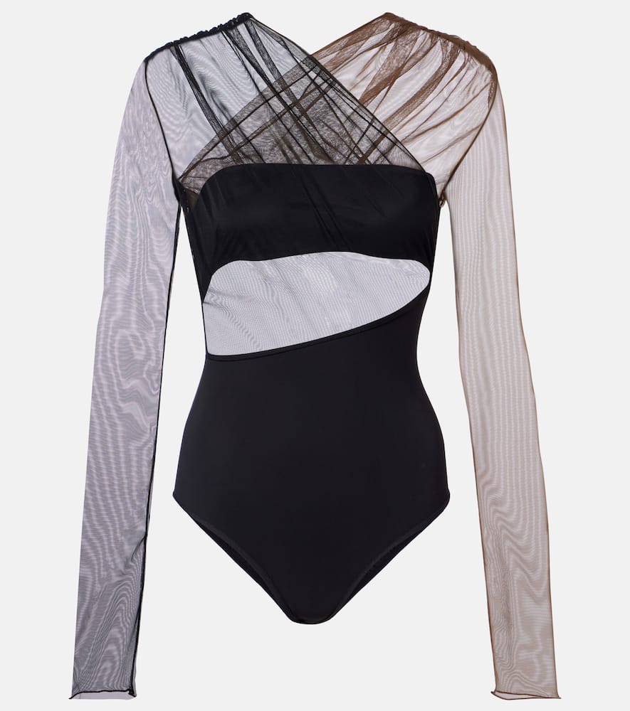 Cutout ruched sheer bodysuit