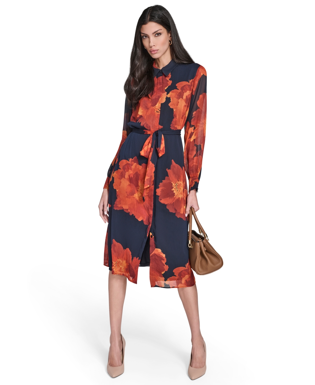 Women's Printed Midi Shirtdress - Indigo multi