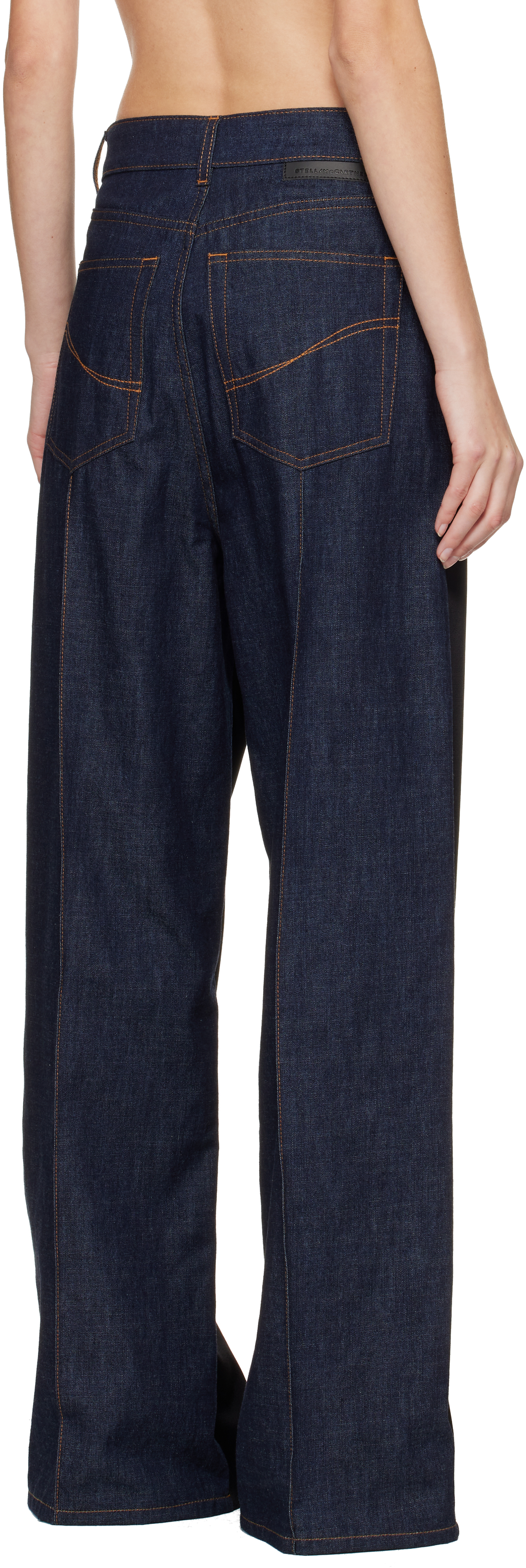 Navy & Black Wide-Leg Satin-Panel Jeans