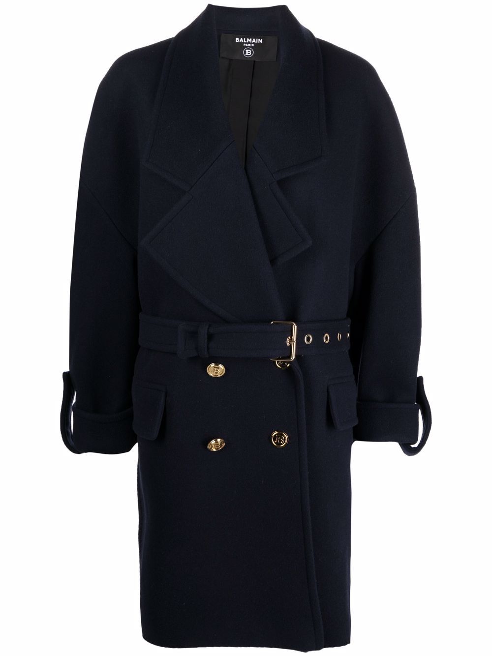 Large belted wool coat - Blue
