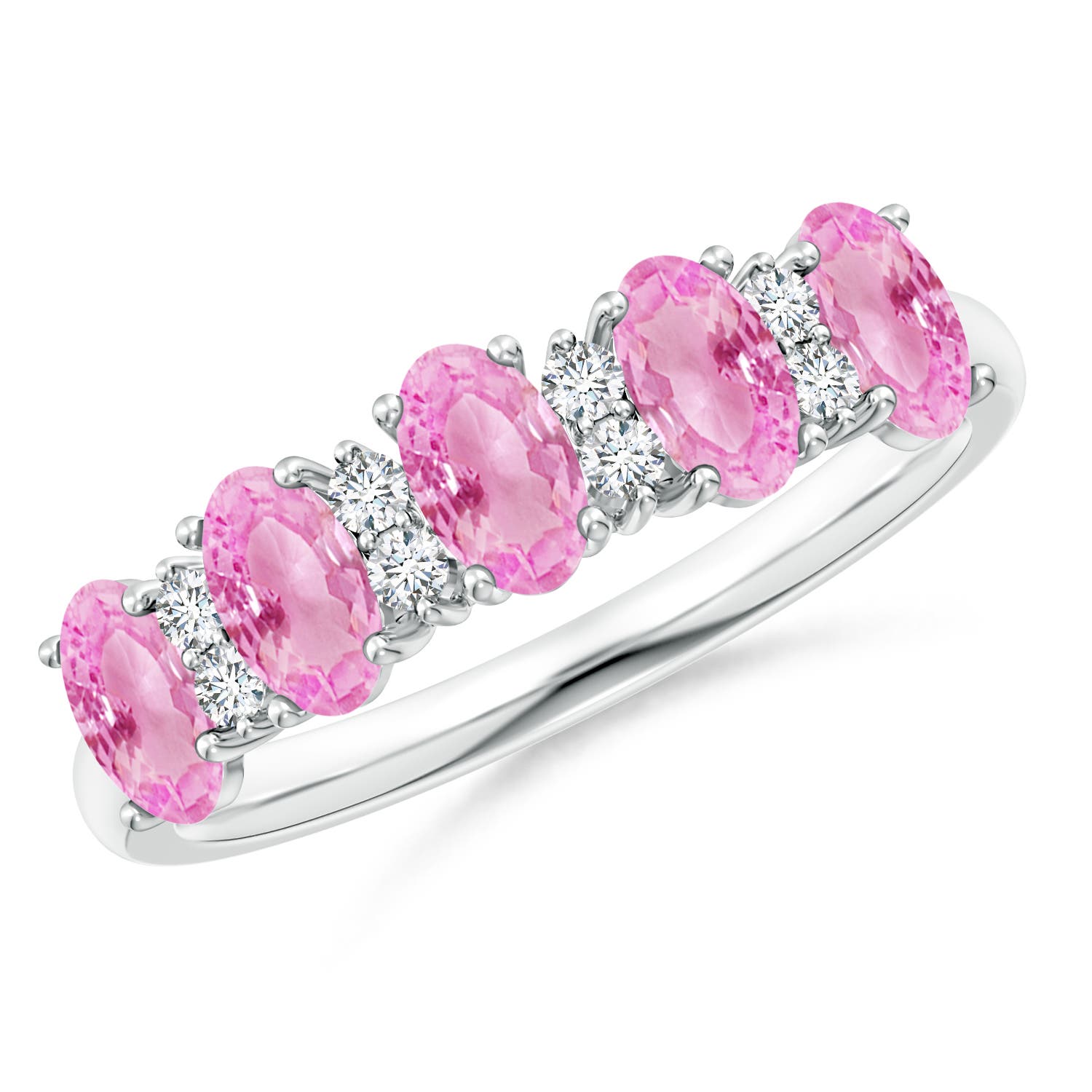 Angara 1.5 Carats Five Stone Pink Sapphire and Diamond Wedding Ring in 18K White Gold