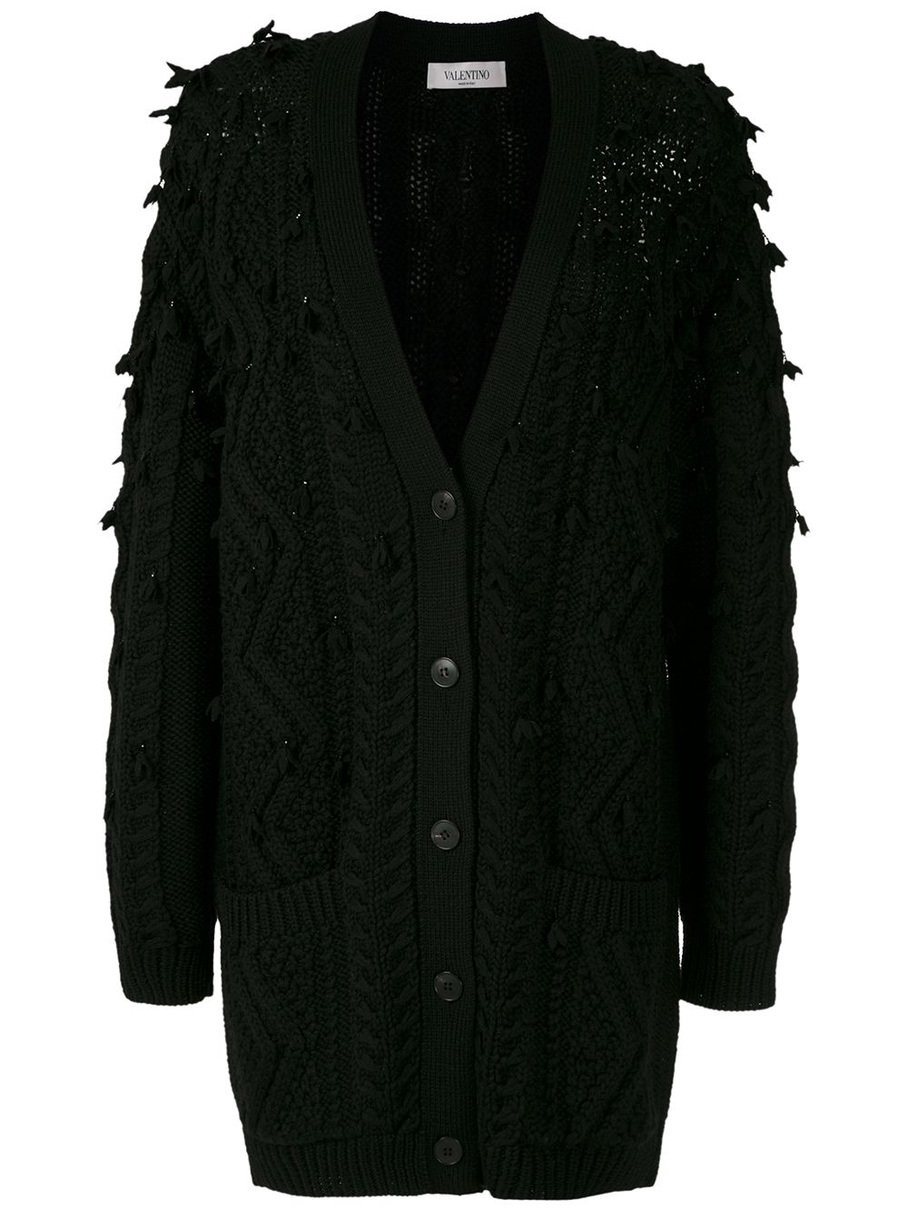 Valentino Garavani oversized tassel-trim cable-knit cardigan - Black