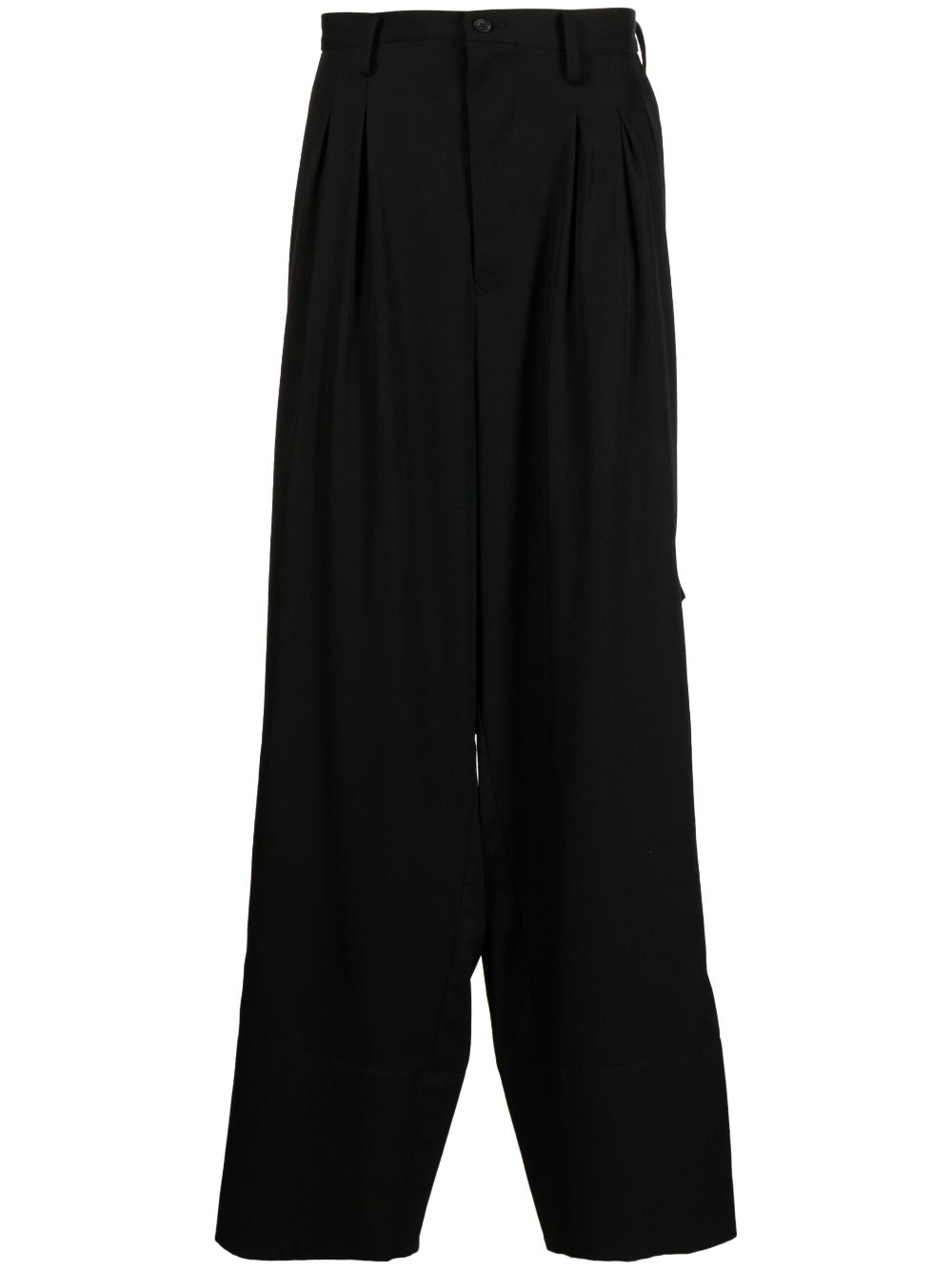 Loose-fit pleat-detail trousers - Black