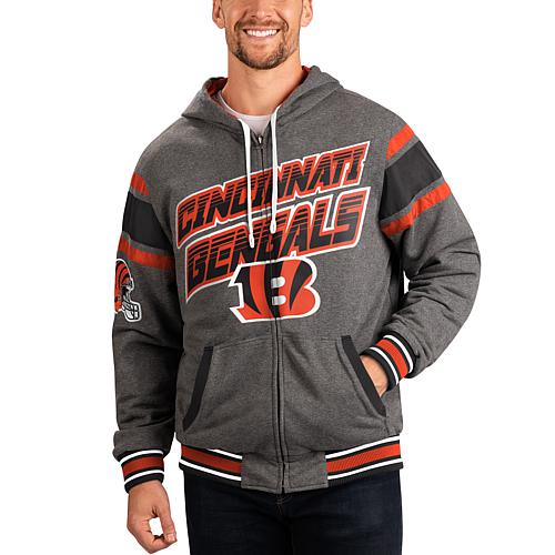 Men's Black/Gray Cincinnati Bengals Extreme Full Back Reversible Hoodie F