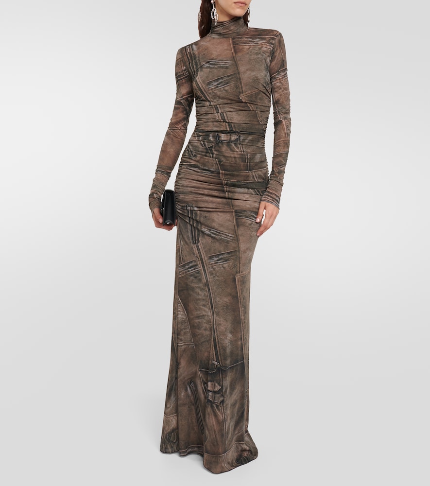 Printed high-neck gown