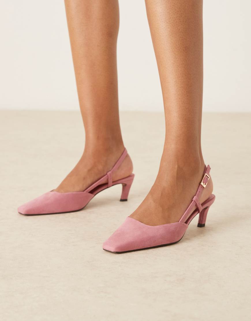 Shadow chisel toe slingback mid heel shoes in dusty pink suedette