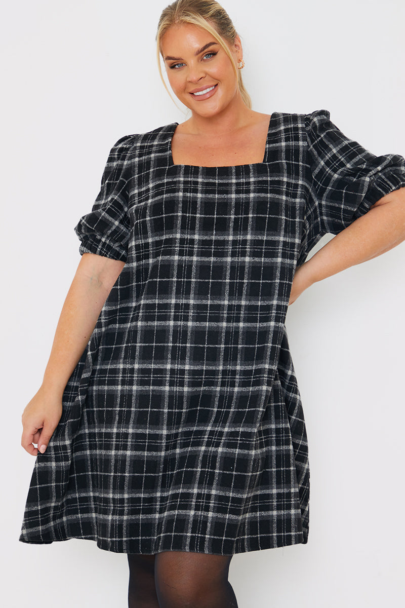 Brushed Check Balloon Sleeve Swing Dress