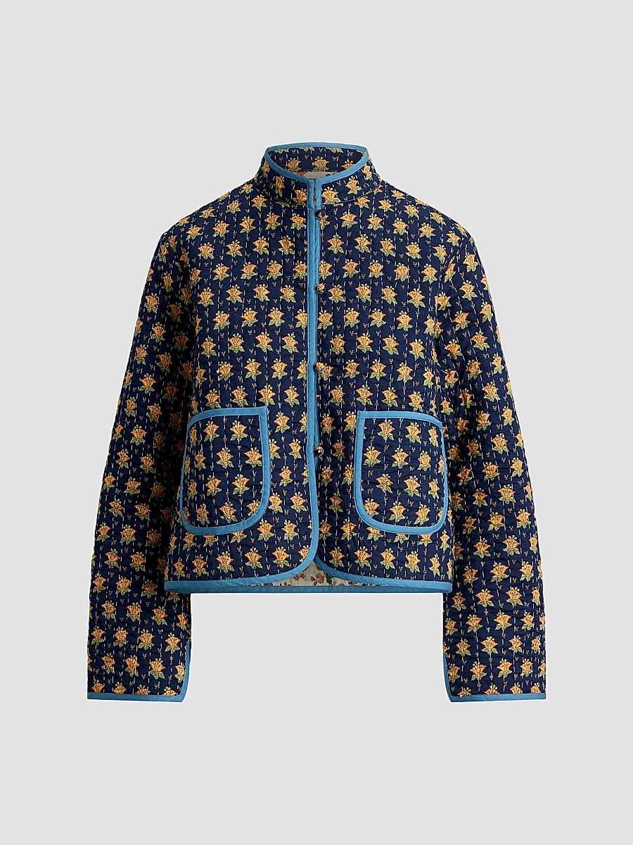Women's Reversible Quilted Cotton Jacket - Navy Multi