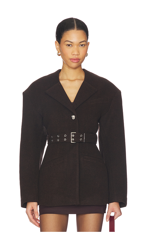 Ganni Peacot Wool Fitted Jacket in Black. 34. Also