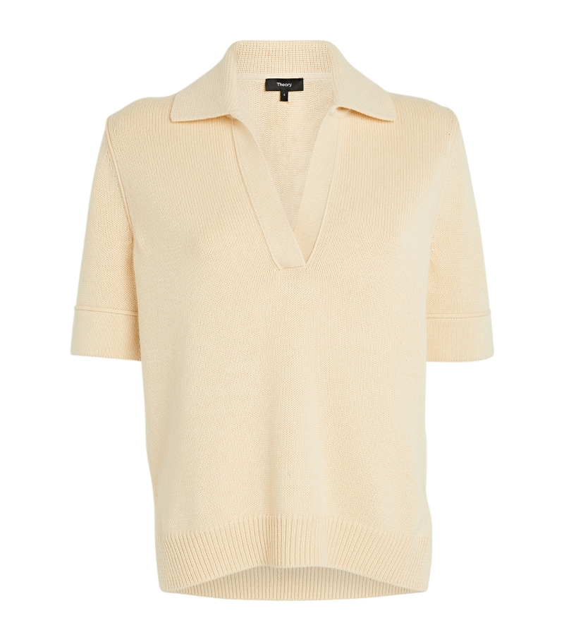 Cotton-Cashmere Polo Top