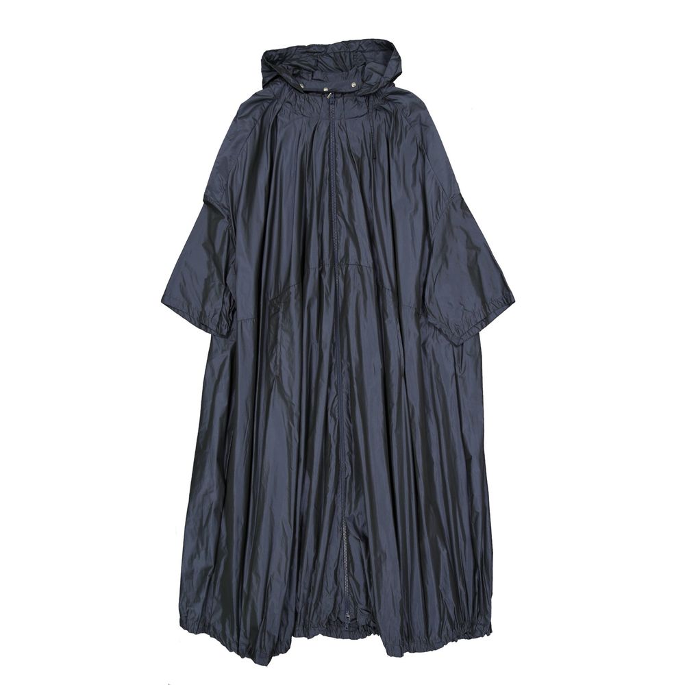 Flared Tiered Polyester Coat — Navy