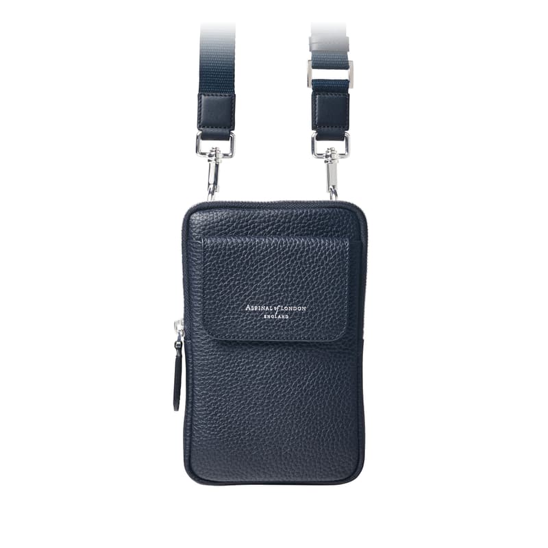 Reporter Crossbody Phone Bag in Navy Pebble