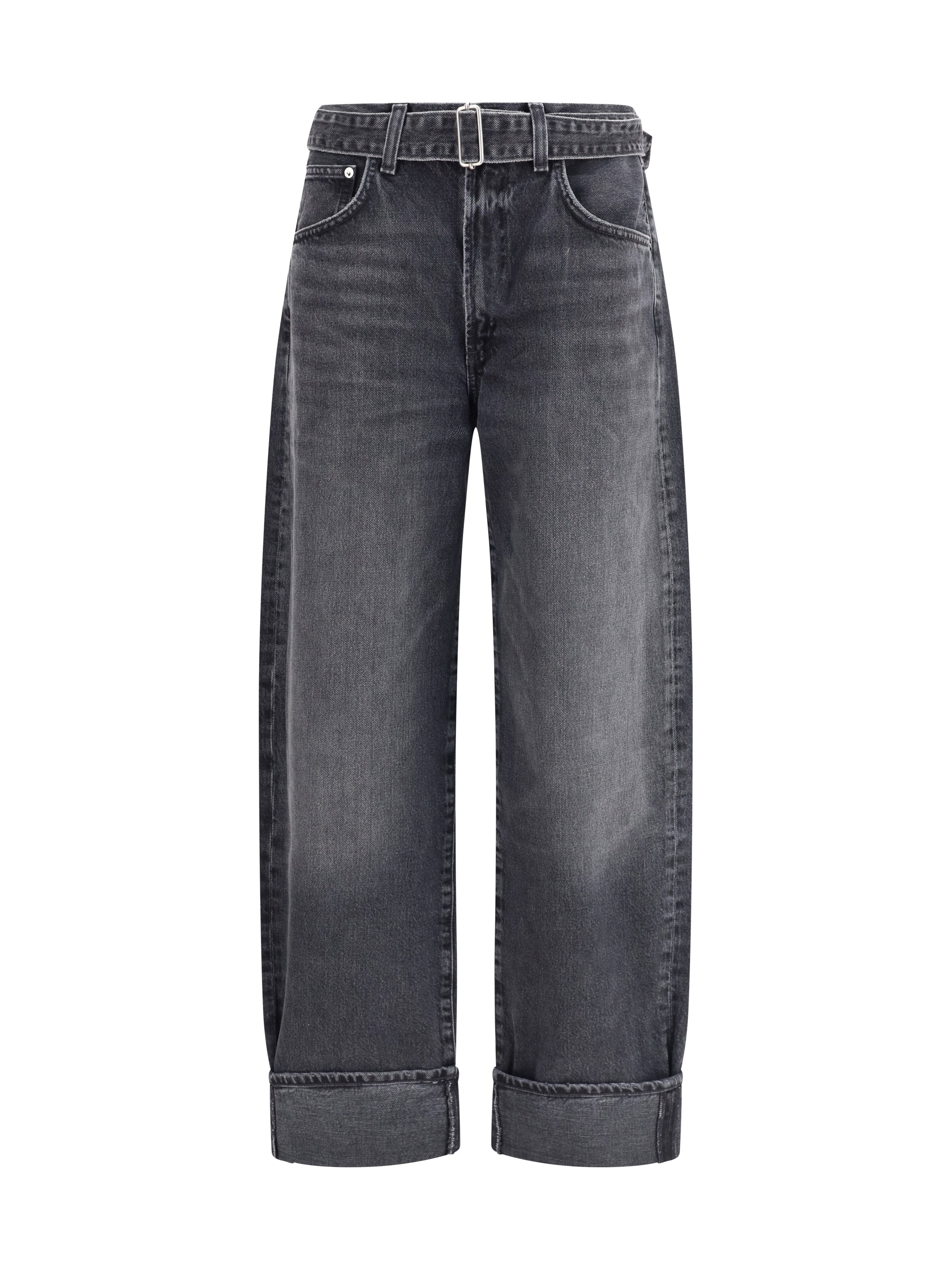 Cuffed Taper Jeans — Gray