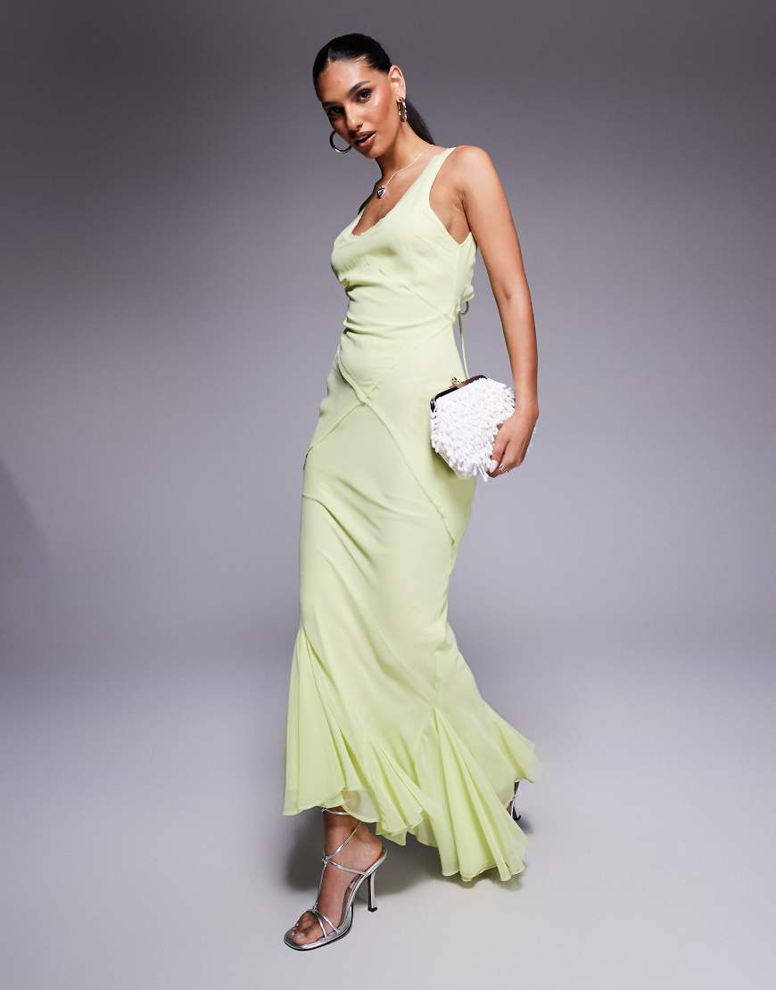 ASOS DESIGN scoop neck raw edge maxi dress with hem detail in lime-Green
