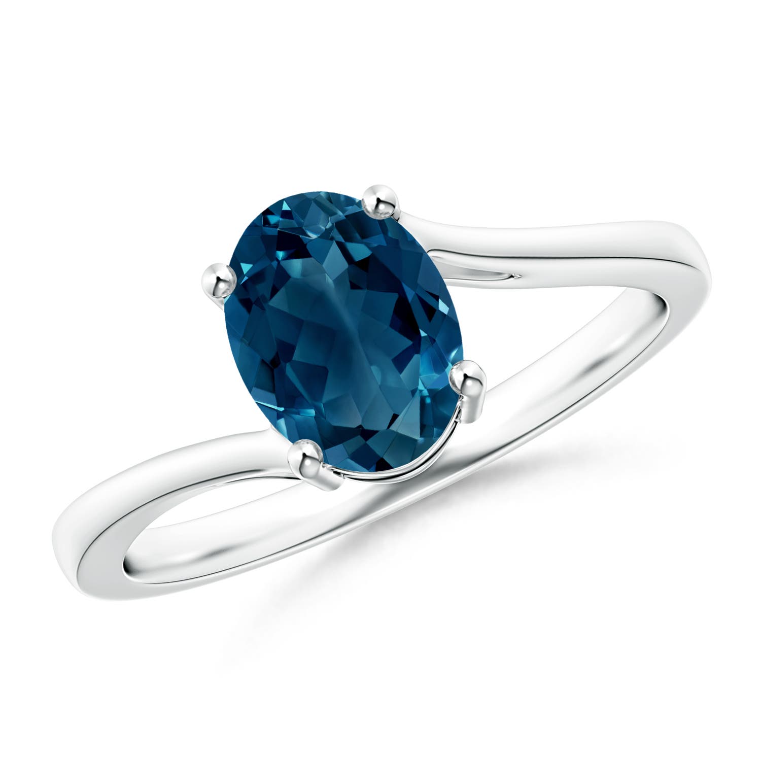 Angara 1.5 Carats Prong Set Oval London Blue Topaz Solitaire Bypass Ring in Platinum